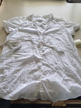 Sonoma White Short-Sleeve Button-Front Tunic Shirt with Waist Tie
